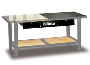 STÓŁ WARSZTATOWY Z TRZEMA SZUFLADAMI I PÓŁKĄ, BLAT POKRYTY BLACHĄ ALUMINIOWĄ I GUMĄ, SZARY, MODEL 5600/C56MG, 865X2000X640MM