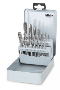 KOMPLET GWINTOWNIKÓW MASZYNOWYCH 428FP+428FC, HSS, M3 - 12MM, 14 SZTUK W METALOWYM PUDEŁKU, MODEL 428/C14