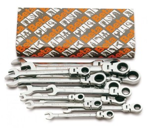 KOMPLET KLUCZY PŁASKO-OCZKOWYCH Z DWUKIERUNKOWYM MECHANIZMEM ZAPADKOWYM, PRZEGUBOWYCH 142SN, 13 SZTUK, 7-19 MM, W KARTONIE, MODEL 142SN/S13