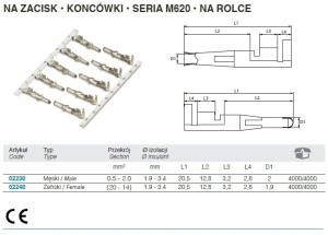 GNIAZDO ZŁĄCZA SERII M620, ZAKRES 0,5-2 MM2, ROLKA 4000 SZTUK MODEL BM02240