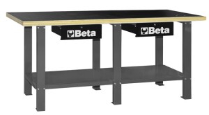 STÓŁ WARSZTATOWY Z DWIEMA SZUFLADAMI I PÓŁKĄ, BLAT ZE SKLEJKI WIELOWARSTWOWEJ, SZARY,MODEL 5600/C56W, 930X2000X720MM