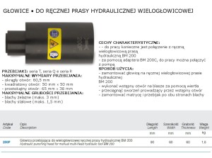 GŁOWICA HYDRAULICZNA WYKRAWAJĄCA DO PRASY WIELOGŁOWICOWEJ BM200 MODEL BM200F
