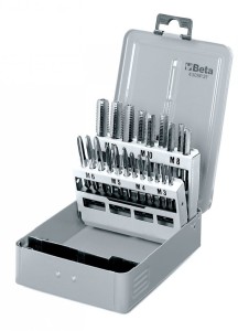 KOMPLET GWINTOWNIKÓW RĘCZNYCH 430, STAL CHROMOWA, GWINT METRYCZNY M3-M12MM, 21 SZTUKI W METALOWYM PUDEŁKU, MODEL 430/SP21