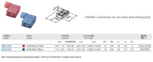 NASUWKA KĄTOWA 90DEG CAŁKOWICIE IZOLOWANA, 2,5-6,3/0,8, ZAKRES 1,5-2,5 MM2, NYLON 105DEGC, NIEBIESKA, OPAKOWANIE 50 SZTUK MODEL BM80295