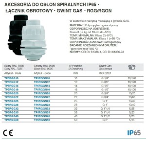 ŁĄCZNIK OD OSŁON SPIRALNYCH, RGG, ŚR16, GWINT G 1/2, IP65, SZARY, PP OGNIOODPORNY, OPAKOWANIE 10 SZTUK MODEL BMTP5RGG16