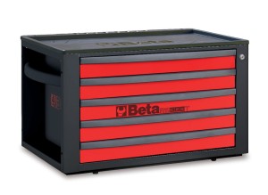 Skrzynia narzędziowa, z pięcioma szufladami, z blachy stalowej, lakierowana, czerwona pusta, model 2300/RSC23T-R