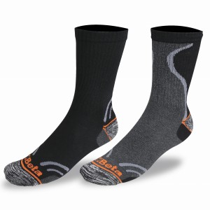 Skarpety z bawełny z recyklingu, palce i pięty z melanżowej dzianiny frotte, 2 pary, model 7422P