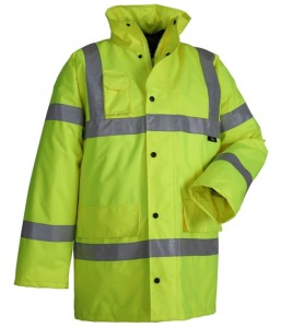 KURTKA OSTRZEGAWCZA O INTENSYWNEJ WIDZIALNOŚCI 100% POLIESTRU Z GRUBĄ PODSZEWKĄ, PRZECIWDESZCZOWA, ZAPINANA NA ZAMEK DWUSUWAKOWY ZAKRYTY LISTWĄ ŻÓŁTA, MODEL VWJK01Y