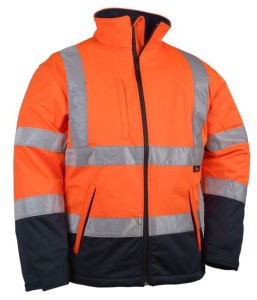 KURTKA SOFTSHELL OSTRZEGAWCZA O INTENSYWNEJ WIDZIALNOŚCI, POMARAŃCZOWO-GRANATOWA, MODEL VWJK135ON