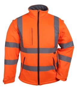KURTKA SOFTSHELL OSTRZEGAWCZA O INTENSYWNEJ WIDZIALNOŚCI, Z ODPINANYMI RĘKAWAMI, POMARAŃCZOWA, MODEL VWJK176O