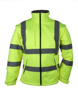 KURTKA SOFTSHELL OSTRZEGAWCZA O INTENSYWNEJ WIDZIALNOŚCI, Z ODPINANYMI RĘKAWAMI, ŻÓŁTA, MODEL VWJK176Y