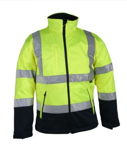 KURTKA SOFTSHELL OSTRZEGAWCZA O INTENSYWNEJ WIDZIALNOŚCI, ŻÓŁTO-GRANATOWA, MODEL VWJK135YN