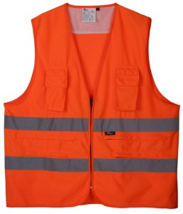 KAMIZELKA OSTRZEGAWCZA O INTENSYWNEJ WIDZIALNOŚCI Z KIESZENIAMI POMARAŃCZOWA, MODEL VWEN01-SO