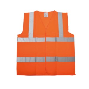 KAMIZELKA OSTZREGAWCZA O INTENSYWNEJ WIDZIALNOŚCI 100% POLIESTRER ZAPIĘCIE NA RZEP POMARAŃCZOWA, MODEL VWENO3O