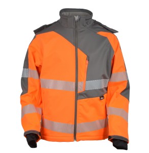 KURTKA SOFTSHELL, OSTRZEGAWCZA O INTENSYWNEJ WIDZIALNOŚCI, (PRZECIWDESZCZOWA, ODDYCHAJĄCA, KOLOR POMARAŃCZOWO-SZARY, MODEL VWJK267OG