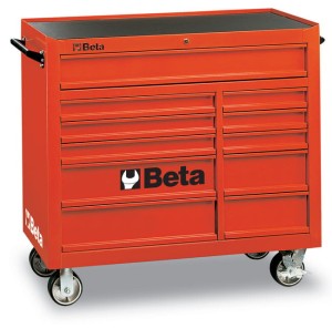 WÓZEK NARZĘDZIOWY Z JEDENASTOMA SZUFLADAMI, Z BLACHY STALOWEJ, LAKIEROWANY CZERWONY, PUSTY, MODEL 3800/C38R, 1007X1067X458MM