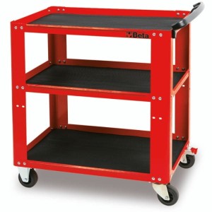 WÓZEK WARSZTATOWY Z TRZEMA PÓŁKAMI, OTWARTY, Z BLACHY STALOWEJ, LAKIEROWANY CZERWONY, PUSTY, MODEL 5100/C51R, 900X800X450MM
