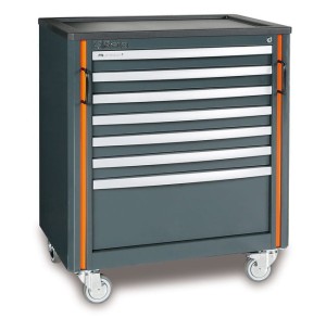 Wózek narzędziowy z siedmioma szufladami RSC55, z blachy stalowej, lakierowany, pusty, model 5500/C55C7, szary RAL7016/detale RAL2011