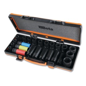 KOMPLET 24 NASADEK UDAROWYCH, GNIAZDO 1/2 , FOSFORANOWANYCH, W PUDEŁKU METALOWYM, MODEL720/C24