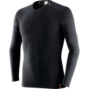 PODKOSZULEK 2ND SKIN,TKANINA TERMOREGULACYJNA, 95% SOJA, 5% ELASTAN, GRAMATURA 200 G/M2, DŁUGI RĘKAW, SZWY W KONTRASTOWYM POMARAŃCZOWYM KOLORZE, KOLOR CZARNY, MODEL 472012,