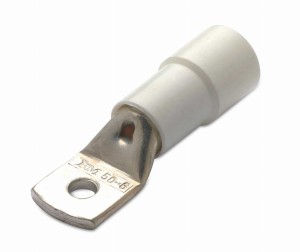 KOŃCÓWKA KABLOWA OCZKOWA RUROWA MIEDZIANA CYNOWANA IZOLOWANA, 50/8, 50 MM2, ŚR8, BIAŁA, Z OTWOREM INSPEKCYJNYM, OPAKOWANIE 100 SZTUK MODEL BM00837
