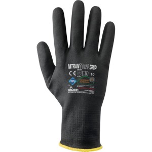 RĘKAWICE ROBOCZE BEZSZWOWE NYLONOWO-ELASTANOWE CAŁE Z POWŁOKĄ Z PIANKI NITRYLOWEJ (DOBRY CHWYT), KOLOR CZARNY, MODEL NITRAN TOTAL GRIP 353091 (1 PARA)