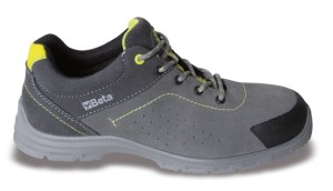 PÓŁBUTY BEZPIECZNE FLEX S1P ZAMSZOWE PERFOROWANE, OSŁONA NOSKÓW ZABEZPIECZAJĄCA WIERZCH BUTA PRZED ZNISZCZENIEM, PODESZWA Z POLIURETANU O JEDNEJ GĘSTOŚCI, PODNOSEK POLIMEROWY, WKŁADKA ANTYPRZEBICIOWA Z WŁÓKNA KOMPOZYTOWEGO MODEL 7212FG