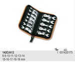 KOMPLET KLUCZY PŁASKO-OCZKOWYCH Z DWUKIERUNKOWYM MECHANIZMEM ZAPADKOWYM, KRÓTKICH, 142C, 8-19 MM, 12 SZTUK, W POKROWCU, MODEL 142C/A12