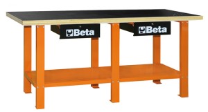 STÓŁ WARSZTATOWY Z DWIEMA SZUFLADAMI I PÓŁKĄ, BLAT ZE SKLEJKI WIELOWARSTWOWEJ, POMARAŃCZOWY,MODEL 5600/C56W, 930X2000X720MM