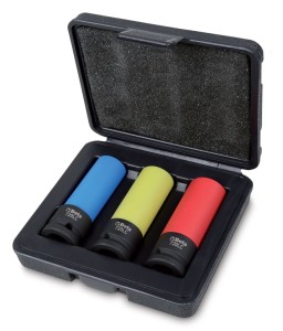 KOMPLET 3 NASADEK UDAROWYCH Z NAKŁADKĄ POLIMEROWĄ Z GNIAZDEM 1/2 720LC, 17-19-21MM, W PUDEŁKU Z TWORZYWA SZTUCZNEGO, MODEL 720LC/C3
