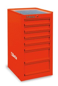 SZAFKA NARZĘDZIOWA BOCZNA Z SIEDMIOMA SZUFKADAMI, Z BLACHY STALOWEJ, LAKIEROWANA CZERWONA, PUSTA, DO WÓZKA 3800/C38, MODEL 3800/C38LR, 410X430X455MM