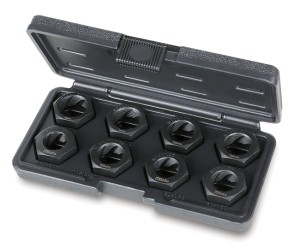 ZESTAW DO NAPRAWY USZKODZONYCH GWINTÓW PÓŁÓSI, M20X1.25-20X1.5-22X1.00-22X1.5-24X1.524X2.0-3/4X20-16/16X20, 8 ELEMENTÓW, W PUDEŁKU Z TWORZYWA, MODEL 437K/8