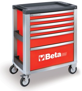 WÓZEK NARZĘDZIOWY Z SZEŚCIOMA SZUFLADAMI, Z BLACHY STALOWEJ I ALUMINIUM, LAKIEROWANY CZERWONY, PUSTY, MODEL 3900/C39R6, 971X800X500MM
