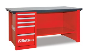 STÓŁ WARSZTATOWY Z SZAFKĄ Z PIĘCIOMA SZUFLADAMI, BLAT Z DREWNA KLEJONEGO WARSTWOWO, PUSTY, MODEL 5700/C57SDR, CZERWONY, 830X1900X790MM