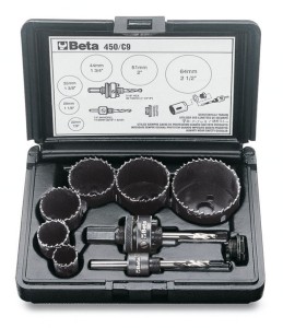 ZESTAW PIŁ OTWOROWYCH 450 Z AKCESORIAMI, 9 ELEMENTÓW, 22-64MM, W PUDEŁKU Z TWORZYWA SZTUCZNEGO, MODEL 450/C9