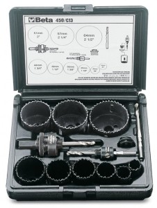 ZESTAW PIŁ OTWOROWYCH 450 Z AKCESORIAMI, 13 ELEMENTÓW, 19-64MM, W PUDEŁKU Z TWORZYWA SZTUCZNEGO, MODEL 450/C13