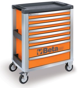 WÓZEK NARZĘDZIOWY Z OŚMIOMA SZUFLADAMI, Z BLACHY STALOWEJ I ALUMINIUM, LAKIEROWANY POMARAŃCZOWY, PUSTY, MODEL 3900/C39O8, 971X800X500MM