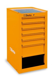 SZAFKA NARZĘDZIOWA BOCZNA Z SIEDMIOMA SZUFKADAMI, Z BLACHY STALOWEJ, LAKIEROWANA POMARAŃCZOWA, PUSTA, DO WÓZKA 3800/C38, MODEL 3800/C38LO, 410X430X455MM