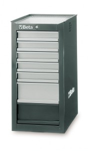 SZAFKA NARZĘDZIOWA BOCZNA Z SIEDMIOMA SZUFKADAMI, Z BLACHY STALOWEJ, LAKIEROWANA SZARA, PUSTA, DO WÓZKA 3800/C38, MODEL 3800/C38LG, 410X430X455MM