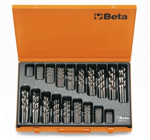 KOMPLET WIERTEŁ CYLINDRYCZNYCH, KRÓTKICH SZLIFOWANYCH 412, HSS, 1-10X0,5 MM, 150 SZTUK W PUDEŁKU METALOWYM, MODEL 412/C150